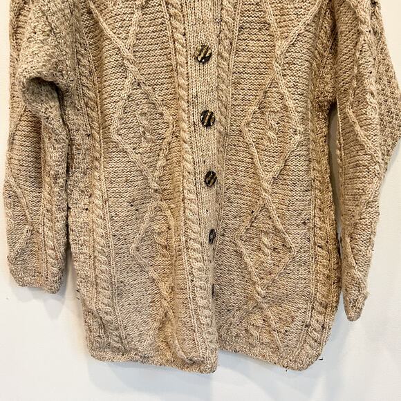 Carraig Donn Wool Chunky Knit Grandpa Cardigan Sweater Tan Size M - Picture 5 of 8